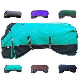 Majestic Ally 600 D Ripstop Nylon Horse Turnout Blanket with Waterproof, Heavyweight Coverage, Rain and Weather Resistant for Fall, or Cold Winter Weather, 250 GSM Fill Turquoise Black, 74 - Inch
