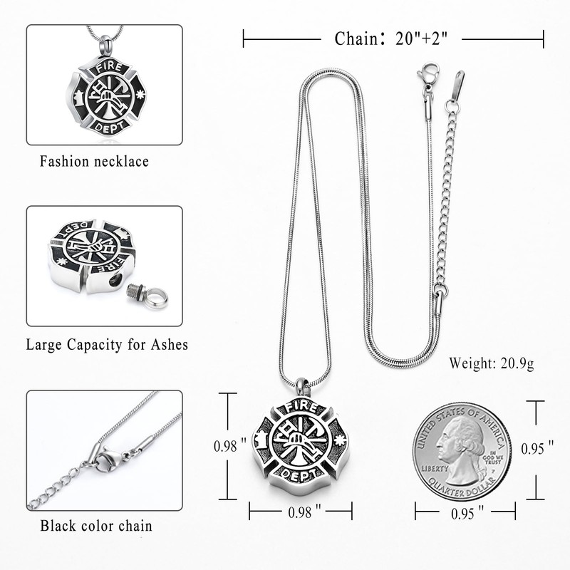 memorial jewelry Firefighter Fire Dept Round Cremation Pendant Cremation Jewelry