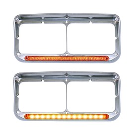 LEAVAN 2x Chrome Headlight Bezels 12" Amber LED Light with Visor 4x6 Light Strip Fit for Kenworth T400 T600 T800 W900B W900L Peterbilt 378 379 Western Star 4900 Trucks (Amber Lens+Amber LED)
