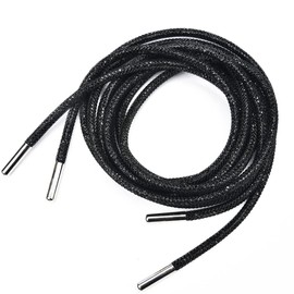 XINMILI Popular Shoelace 140Cm Round Black Rhinestone Rope Diamond String Crystal Trimming Diy Trouser Hoodie Drawstring Cord Garment Accessories(All Black, 140CM)