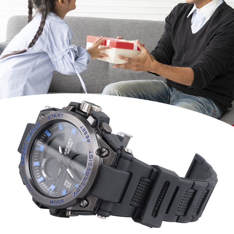 Waterproof Wristwatch Transparent Cover LED Luminous Wristwatch for Gentlemen Black