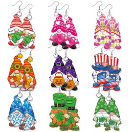 Glenmal 9 Pairs Thanksgiving Gnome Earrings for Women Fall Christmas Jewelry Gift Holiday Acrylic Drop and Dangle Earrings(Cute Style)