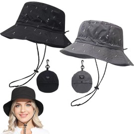OuMaiFeng Pack of 2 Fishing Hats Women Men Waterproof Sun Hat Rain Hat Bucket Hat Fishing Hat Foldable Fishing Hat Fishing Hat for Summer Hat Autumn Camping Travel Hiking, Black + grey