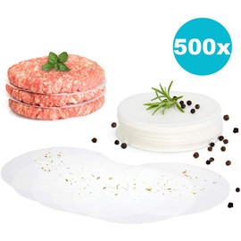 500 Non-Stick Paper Cuts for Burger Presses, Diameter 12 cm, Non-Stick Paper, Wax Discs, Wax Paper, Baking Paper for Hamburger Press, Burger Mould for Grill/Meat, Wax Paper