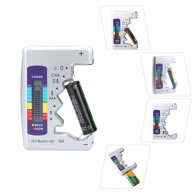 Battery Tester Universal Digital Voltage Checker for AA/AAA/C/D/9V/Button Cells &