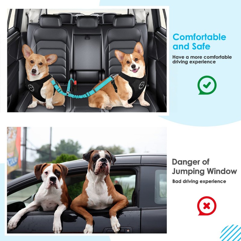 SlowTon Dog Seat Belt, Double Dog Seatbelt Adjustable Vehicle Safety