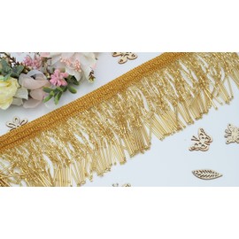 Feathers Creation Ltd Beaded Fringe 4 inch Wide 1 Yard Tassel Sew on Trim Curtain, Lamp Shade Edge Lace Decoration (Gold)