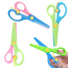 3 PCS Children Safety Scissors Set, Preschool Training Childrens Blunt Kids Art Craft Child-Safe Spring Loaded Plastic Scissor for 3-5 Years Old Children DIY Art Craft