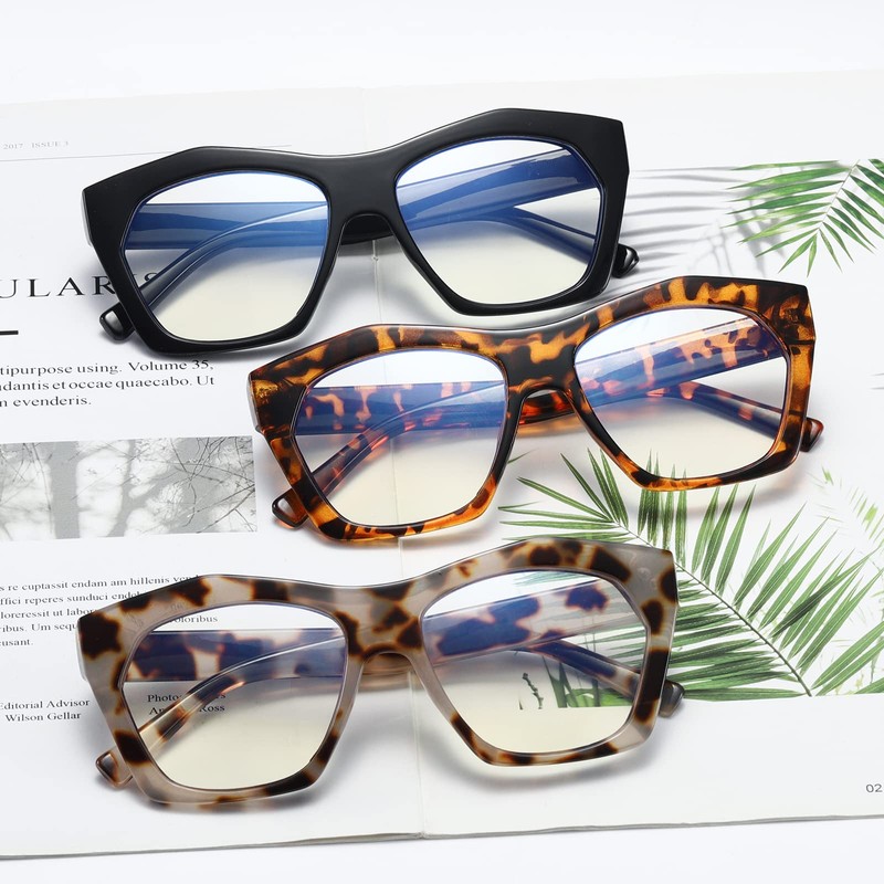 Viseng 3 Pack Oversized Frame Design Women's Reading Glasses, Blue