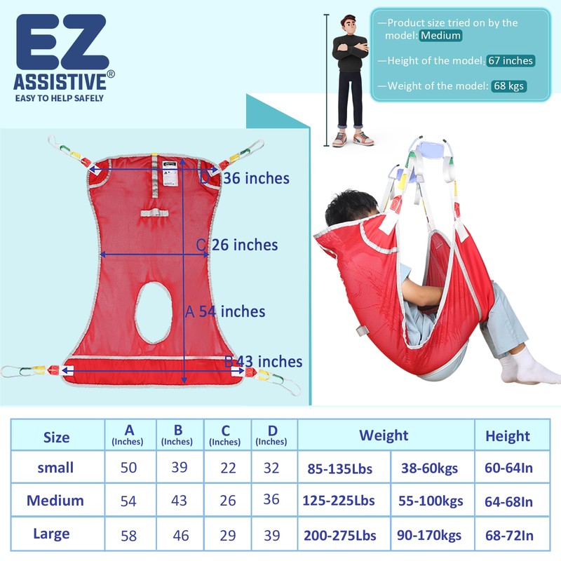 Patient Lift Sling with Polyester Mesh for Showering, Full Body