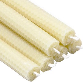 6 Count Beeswax Taper Candles Hand Rolled - Smokeless Dripless -Natural Scent - 8 Inch in Off White