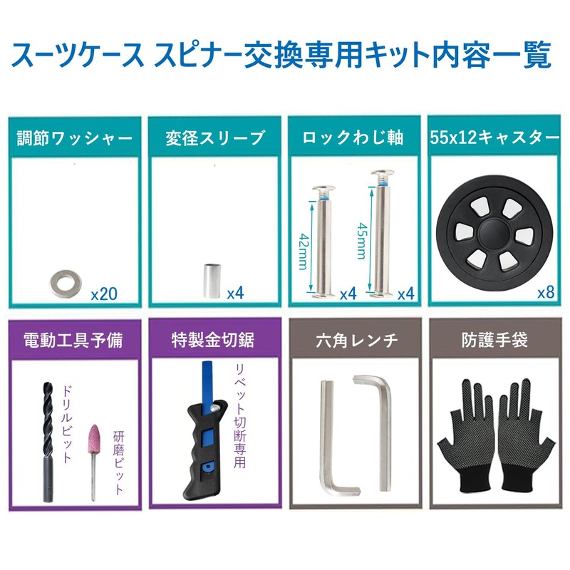 Suitcase Tire Replacement Kit 8-Piece Set Suitcase Caster Replacement Luggage