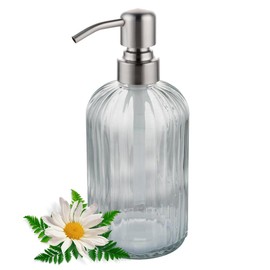 GULICA Glass Soap Dispensers with Brushed Nickel Pump Head, Hand Soap Dispenser for Kitchen and Bathroom, Heavey Glass Soap Dispenser 15oz, High Purity Glass - 1 Pack