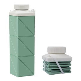 Popdigito 24oz Collapsible Water Bottles,Food grade BPA Free Reusable Silicone Foldable Water Bottle Lightweight LeakProof for Travel Hiking Camping Sports,Collapses Folding Water Bottle,Green