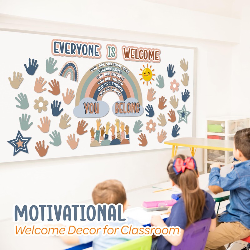 4E's Novelty 46 Pcs "Everyone is Welcome" Boho Classroom Bulletin