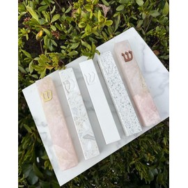 A&S Mezuzot Quartz Mezuzah Case with Engraved Shin Design Easy Peel and Stick Judaica Door Mezuza (Pink, 5 Inches)