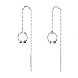 iszie 925 Sterling Silver Cuff Chain Earrings Wrap Around Tassel Threader Pull Through With Ear Clipper Women's Earrings