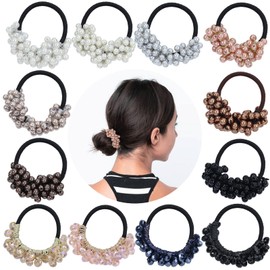 Cinaci Pack of 12 Glitter Beads Crystal Hair Scrunchies Stretchy Hair Bobbles Rubber Bands Ponytail Holder Hair Bands Accessories for Women Girls