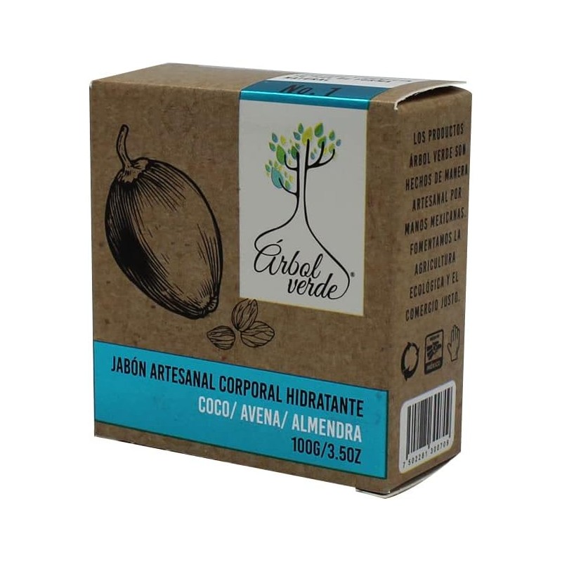 Árbol Verde Jabón Artesanal Corporal Hidratante, Coco Avena y Almendra,