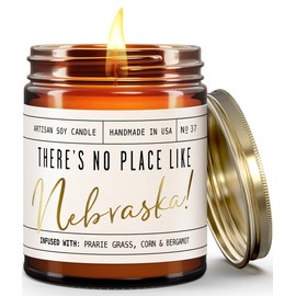 Nebraska Gifts, Nebraska Decor for Home - 'There's No Place Like Nebraska Candle, w/Prarie Grass, Eucalyptus, Corn & Bergamot I Nebraska Souvenirs I Nebraska State Gifts I 9oz Jar, 50Hr Burn, USA Made