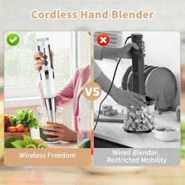 Cordless Immersion Blender: 4-in-1 Rechargeable Electric Hand Blender, 21-Speeds & 3-Angle Adjustable with 700ml Chopper, 700ml Beaker, Egg Whisk and Beater for Smoothies, Soup, Baby Food (White)