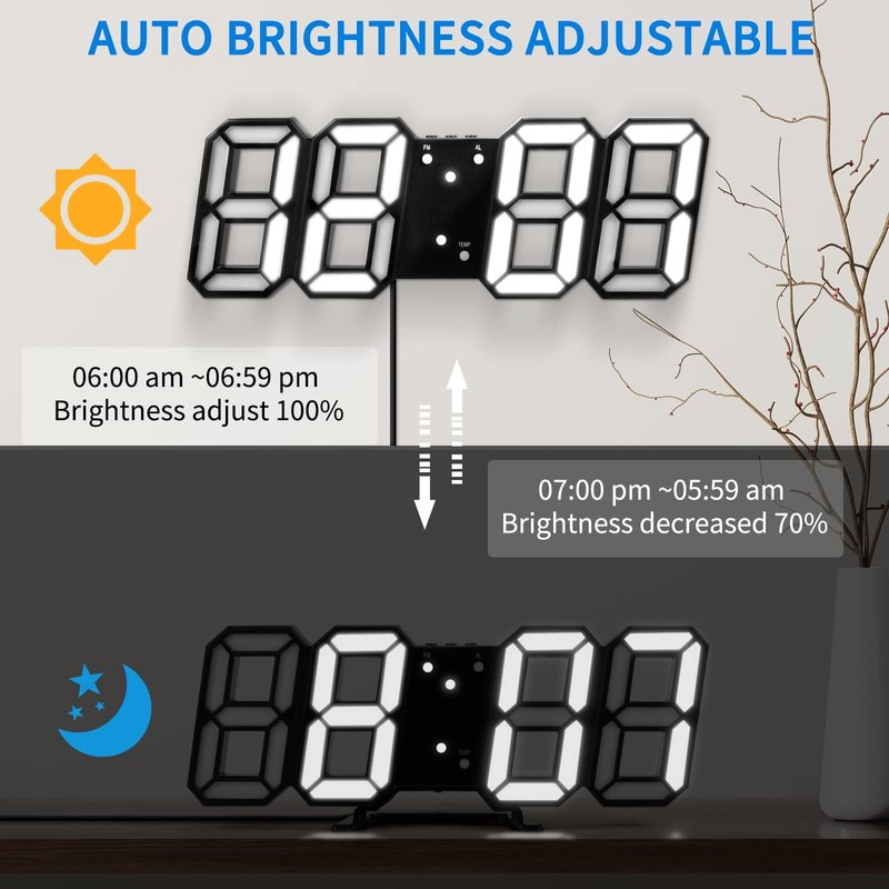 DSLIHA 3D Digital Alarm Clock for Bedrooms, LED Desk USB