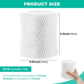 Ranjaner Canopy Bedside Humidifier Filter Replacement Compatible with Nursery Humidifier, 3 Pcs Humidifier Wicking Filter Made with Wood Pulp, Paper Filter Lasts Up to 6 Weeks