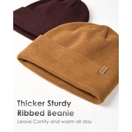 FURTALK Beanie Hat Men Women Winter Hats Cuffed Plain Unisex Knit Slouch Beanie Hat for Men Womens Warm Cozy Skull Cap Camel