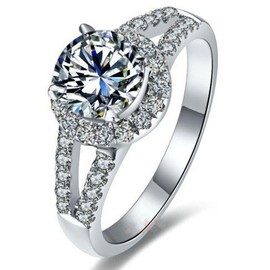 1CT Popular Ring Silver 925 NSCD Simulate Diamond Ring for Women White Gold Plated (5.5)