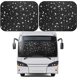 Moukeren 2 Pcs RV Windshield Sun Shade Foldable RV Window Covers for Car Accessories Reflective Windshield Cover UV Sun Heat Protector for RVs, Trucks, Motorhomes, Large Bus (Star Moon,41.5 x 50 Inch)