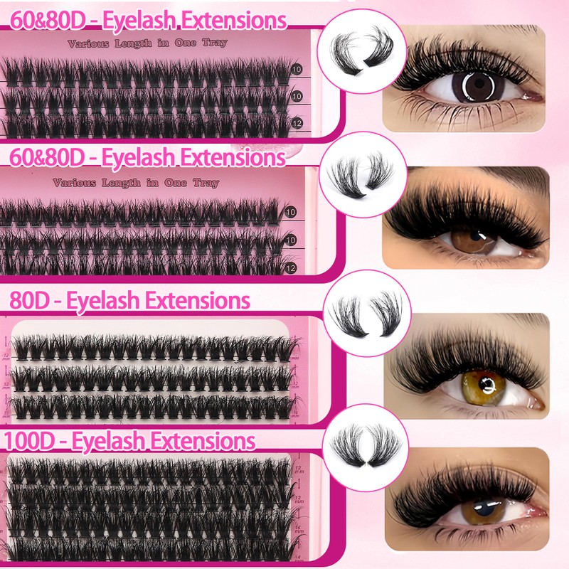 YIDUO 994Pcs Lashes Clusters Kit 60D/80D/100D Volume False Eyelash Extensions