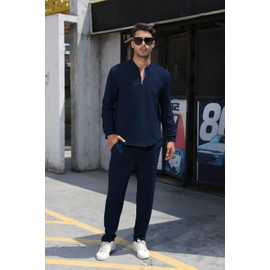 FZNHQL Men's Tracksuits 2 Pieces Long Sleeve Sweatsuits Athletic Jogging Running Gym Suit Sets Fall Winter Two-Piece Outfits for Everyday Style Blue XXL