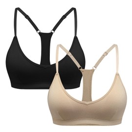 INIBUD Sports Bras for Women Racerback Bralette Wireless Seamless Adjustable Straps Removable Pads V Neck Triangle Padded B&B Medium
