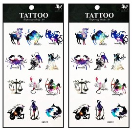 Tattoos 2 Sheets Animal Zodiac Symbol Lucky Twelve Constellation Temporary Tattoos Stickers Fake Body Arm Chest Shoulder Tattoos for Teens Men Women