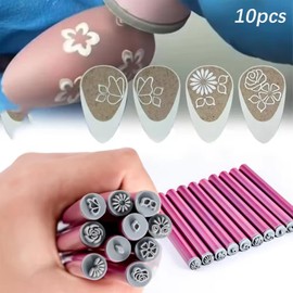 10 Stück Nailart Stempelstifte, Stempelstifte mit Blumen und Mustern, Nageldesign Zubehör, Silikon Nailart Stempel Blume, Graffiti Nagelstempel, für Nailart