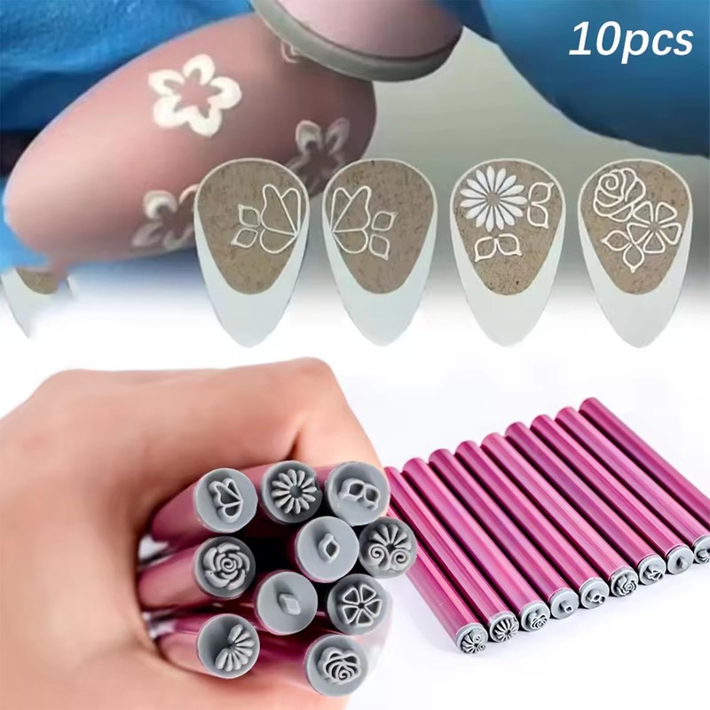 10 Stück Nailart Stempelstifte, Stempelstifte mit Blumen und Mustern, Nageldesign