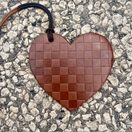 Air Flair | Leather Car Air Freshener | Large Heart Checkered | Brown (Baja Cactus)