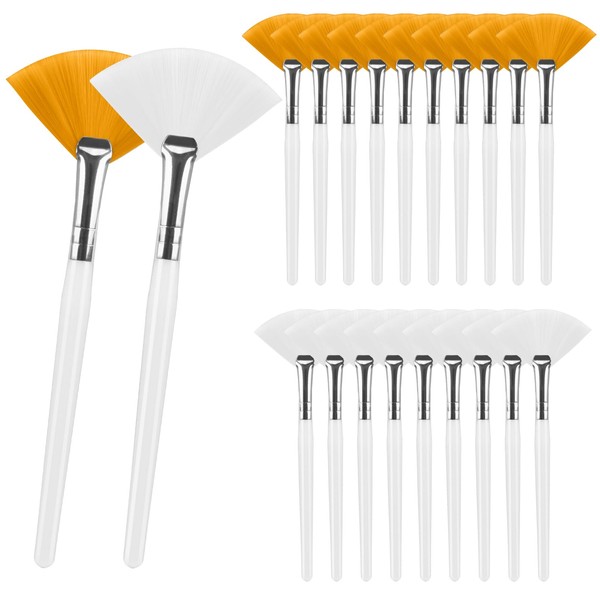 20 Pcs Fan Facial Brushes, 5.9 Inch Dual-Color (White and