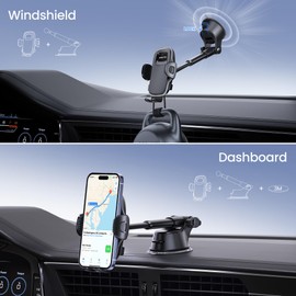 Car Phone Holder, (Bumpy Roads Friendly) Phone Holders for Your Car Dashboard Windshield, 360° Adjustable (4.8-7") Telescopic Arm, Suction Cup Cell Phone Holder for Truck Cradles for All Smartphones