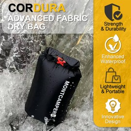 MONTCAMPER Upgraded CORDURA Waterproof Dry Bag-Lightweight&Durable Waterproof Storage Sack-Roll Top with Survival Whistle-Suitable for High-Intensity Outdoor Adventures-Floats on Water (3L/Black)