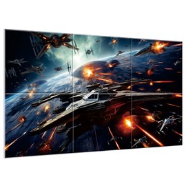 JBER Art Acoustic Panels, 6 Pack Self-Adhesive Large Wall Art Paintings for Wall Decoration, Sound Absorbing Panels for Living Room, Office. (Galactic Clash, 47.2" × 27")