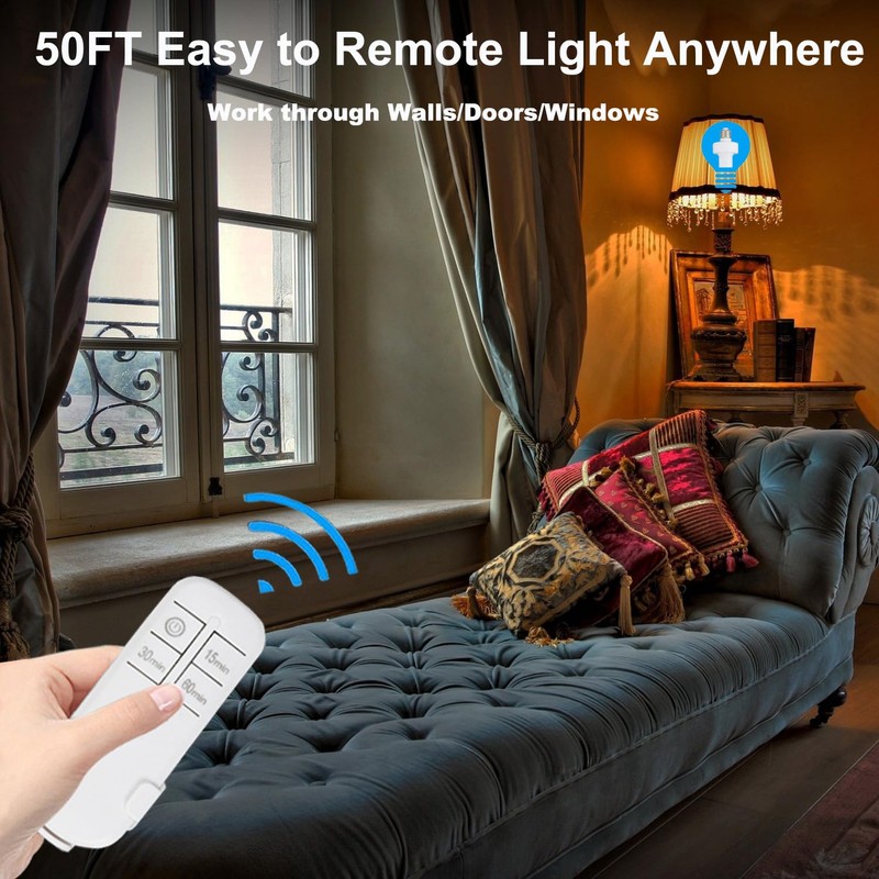 Remote Control Light Socket,Wireless Light Switch Kit with Timer,E26 E27