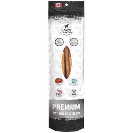 Canine Cravers Bully Sticks - 12” Inch 100% Natural Free Range Grass Fed Beef - Made in Canada - Odor-Reduced, Long Lasting - Rawhide Free Dog Chews, Perfect High Protein - Low Fat Dental Care