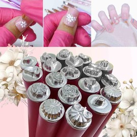 KSOPUERT Nail Art Flower Stamp Pen Set Nail DIY Art Dotting Tools Different Design Stamping Nail Decoration Kits for Women (19PCS)