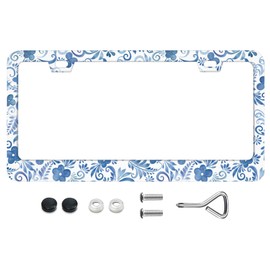Cute License Plate Frames Retro Boho Flower License Plate Frame with Screws Blue Floral Metal Funny License Plate Cover Holder 6.3 X 12.3 inch for Car Decoration for Women Men LICEPLAME