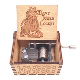 Davy Jones Locket Music Box Hand Crank Musical Box Carved Wooden,Play Davy Jone's Theme,Brown