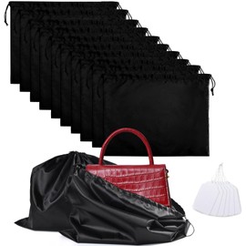 10 Pack Purse Dust Bags Large Silk Drawstring Dust Bag Cover for Handbag Shoe Storage(Black, M-19.6 × 15.7 in)