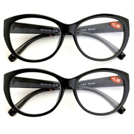 2 Pairs Deluxe Women Reading glasses - Magnified Readers Cateye Vintage Jackie Oval (2 Black, 2.75)