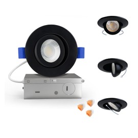Aosclex 3 Inch 5CCT Gimbal LED Recessed Lighting with Jbox, 360°+90° Adjustable Directional Downlight, Dimmable Eyeball Canless Recessed Lights, 7W 800LM, 2700K-5000K Selectable, ETL (Black, 1 Pack)