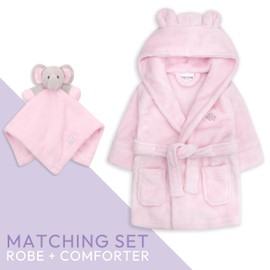 Metzuyan Baby Girls Baby Boys Dressing Gown Comforter Set Robe + Soft Toy Size Pink Elephant 18-24 Months